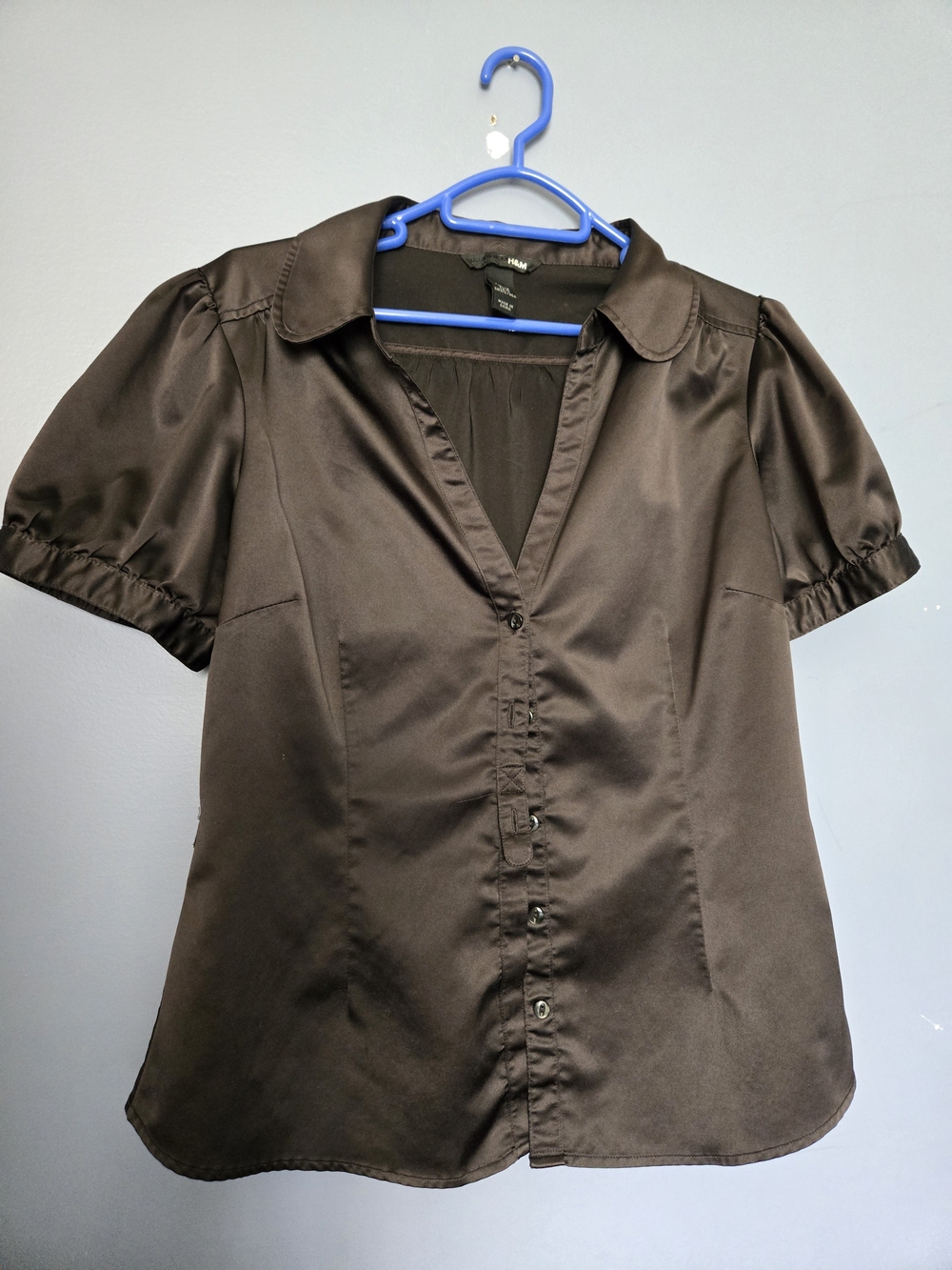 H&M Black Satin Puff Sleeve Blouse — Size 12 🖤✨